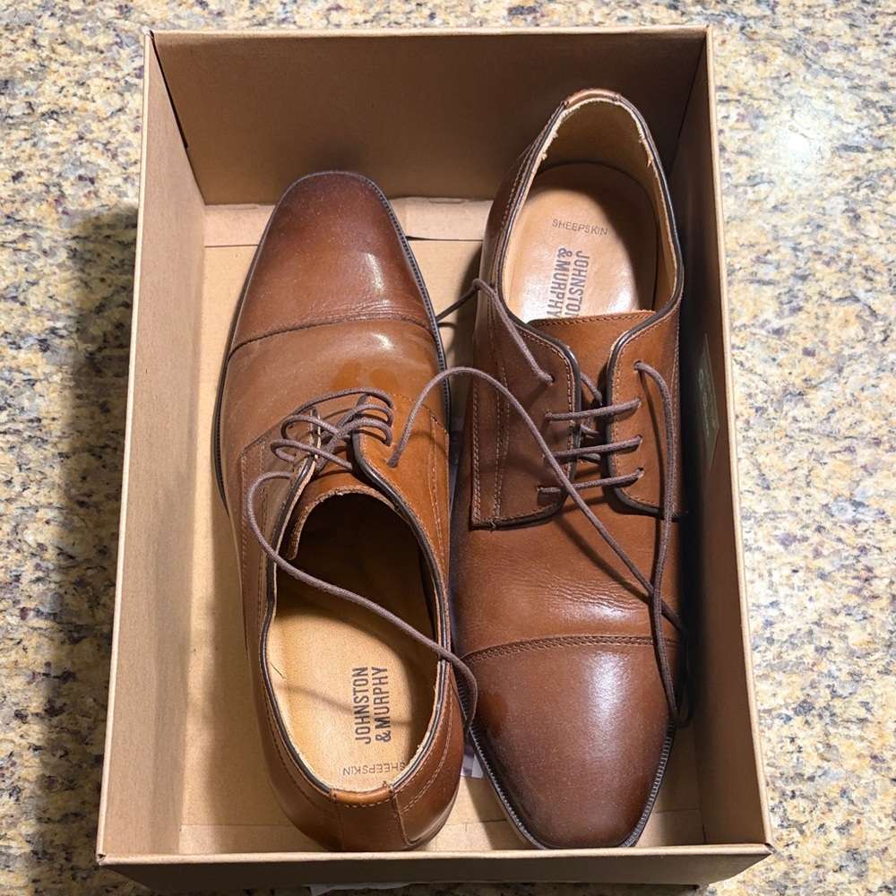 Johnston & Murphy Noah Plain Toe Shoes, Men’s 10.5, Brown, Good Condition